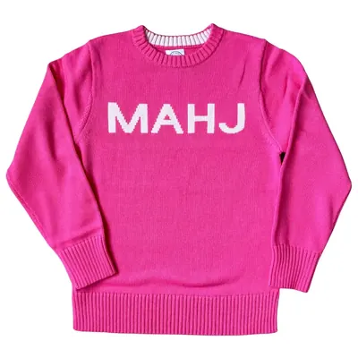 MAHJ Knit Sweater in Hot Pink/Blush, laid flat