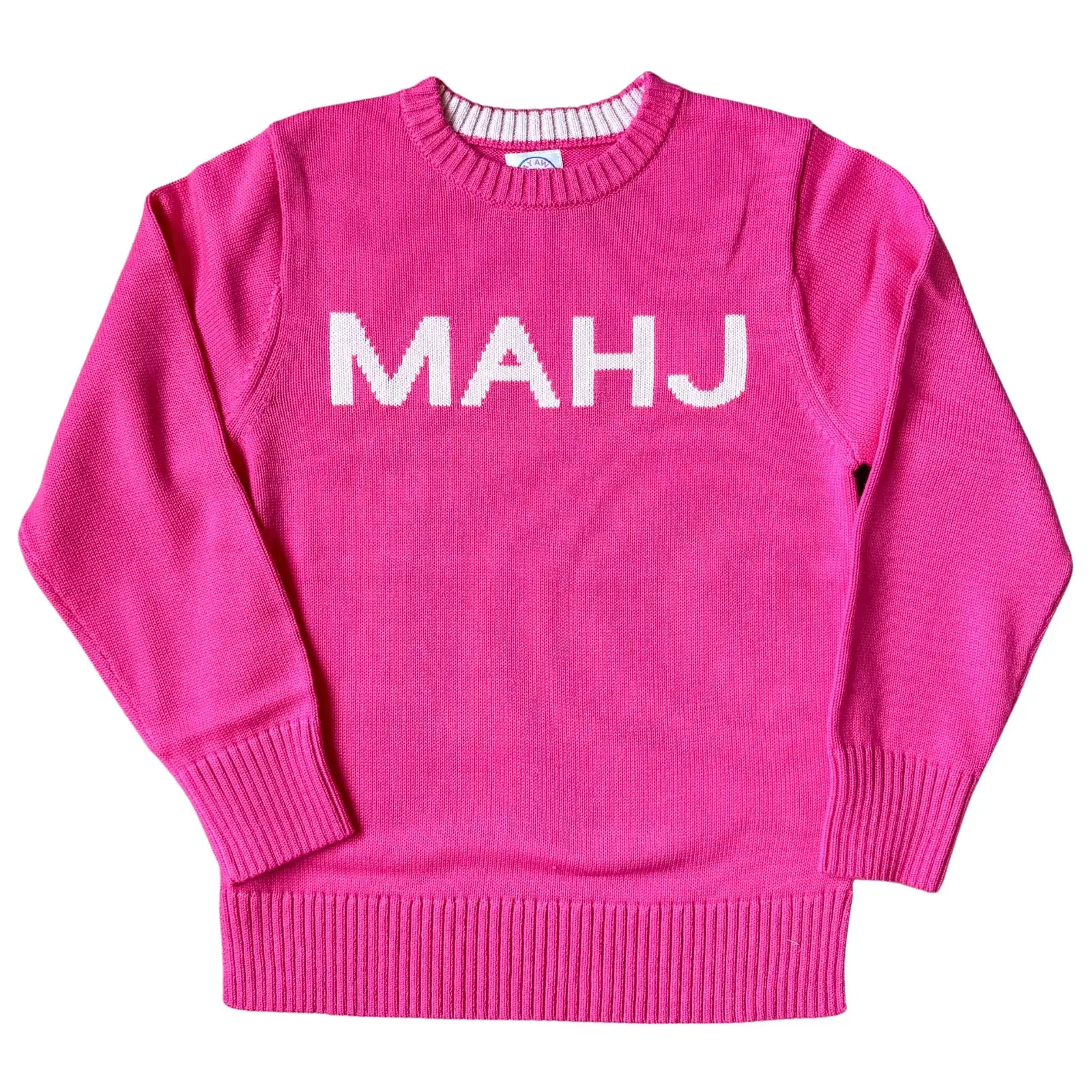 MAHJ Knit Sweater in Hot Pink/Blush, laid flat