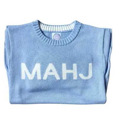 MAHJ Knit Sweater in Light Blue/White, folded