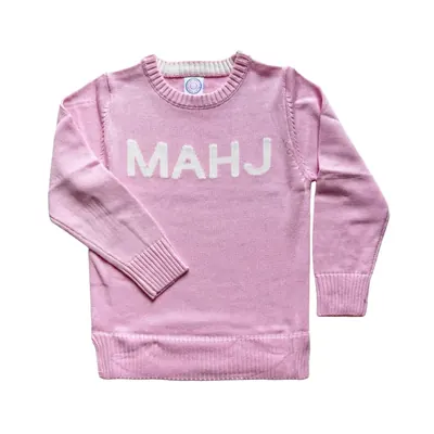 MAHJ Knit Sweater in Pink/White, laid flat